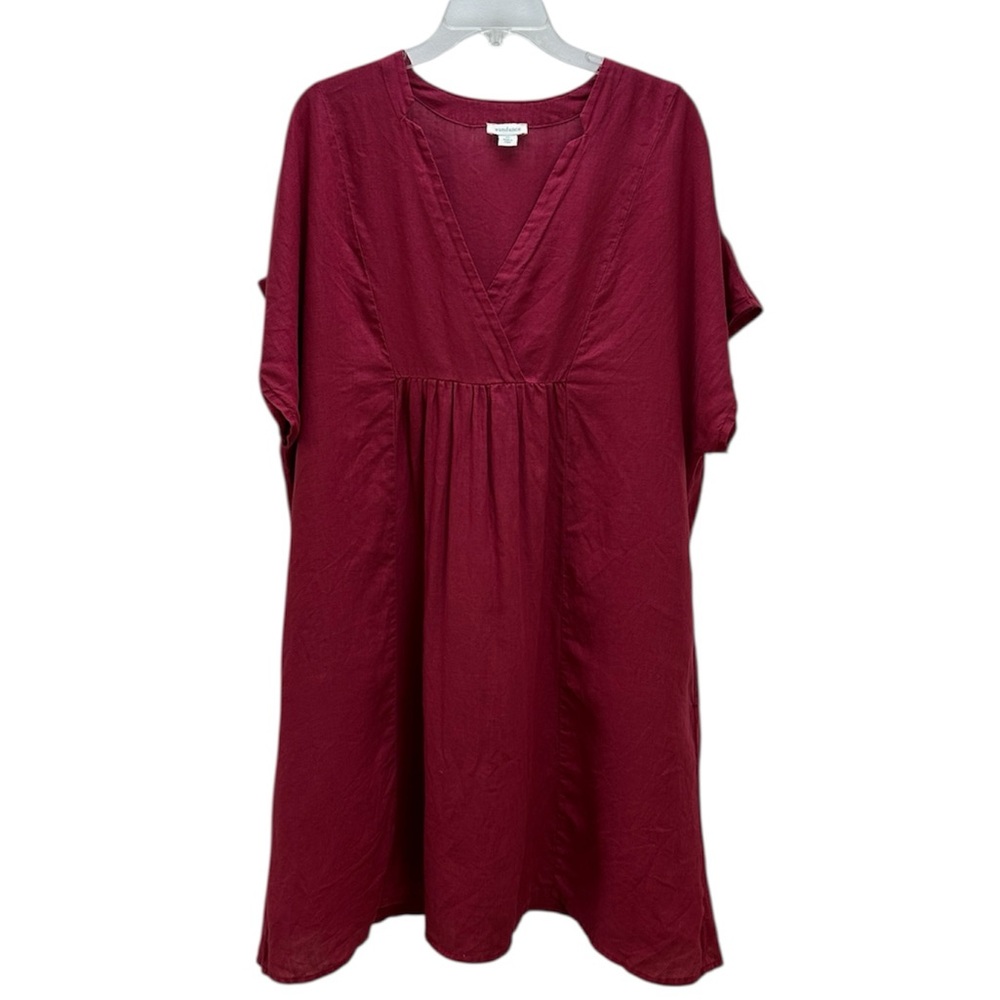Sundance Pink 100% Linen Dawn to Dusk Dress XL VNeck Pockets Minimalist Surplice